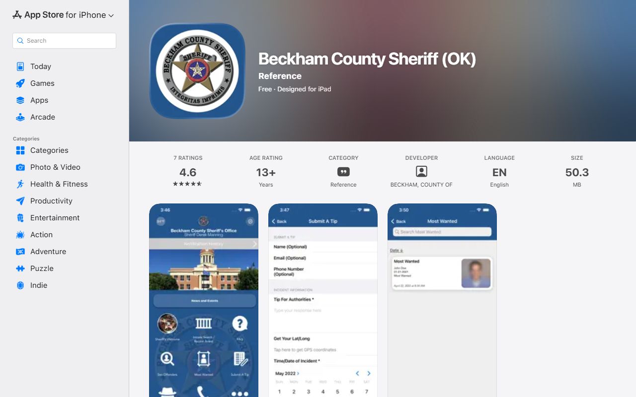 Beckham County jail mugshots sheriff app listing without confirmed roster