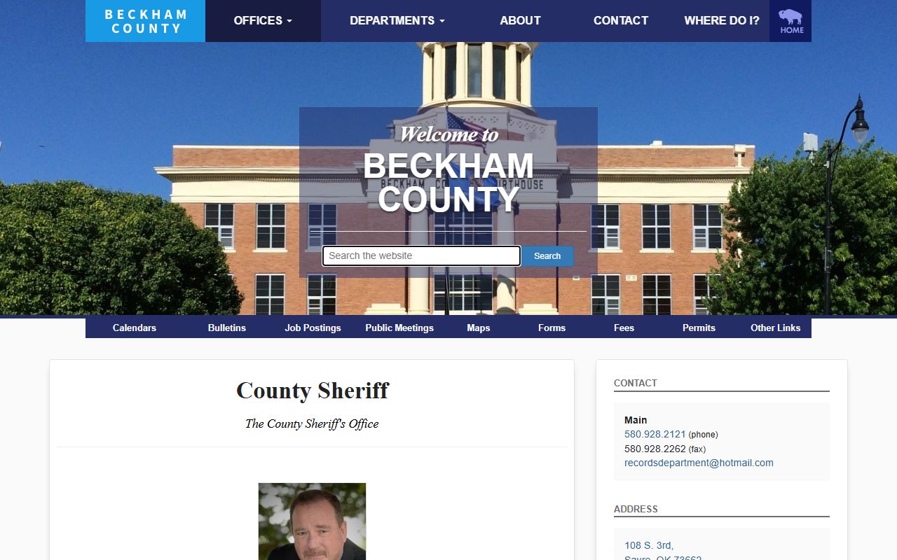 Beckham County sheriff office inmate population contact page
